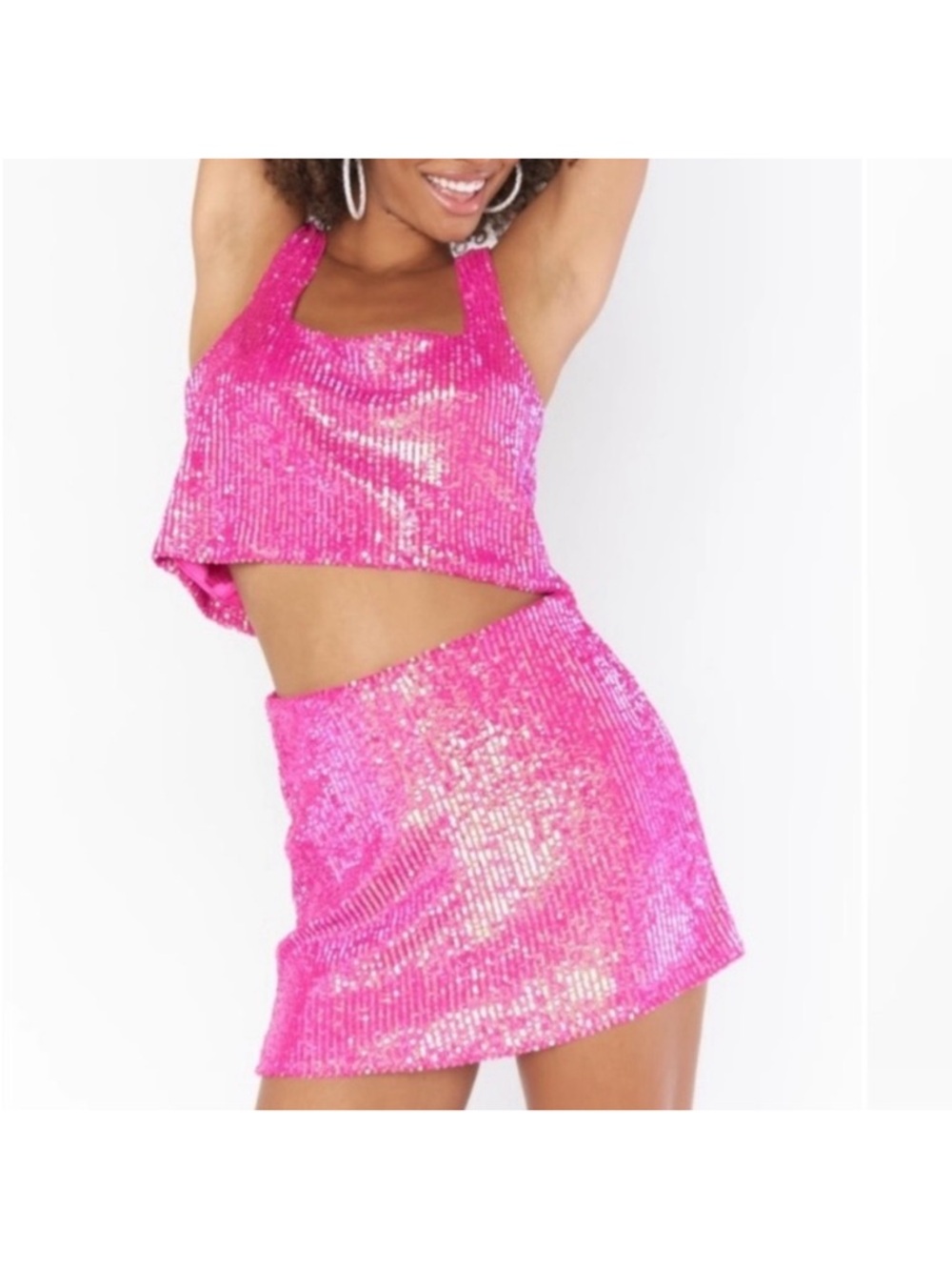 Show Me Your MuMu Pink Sequin Two-Piece Mini Set